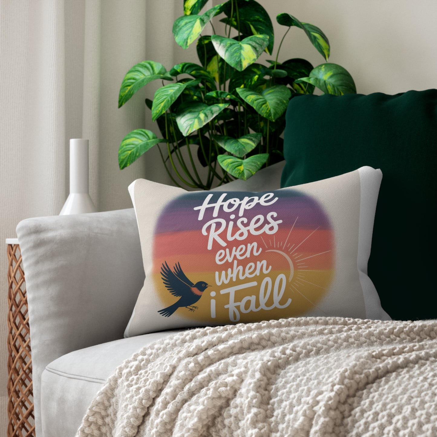 Hope Rises Inspirational Lumbar Pillow, Cozy Home Decor, Motivational Gift, Living Room Cushion, Uplifting Gift
