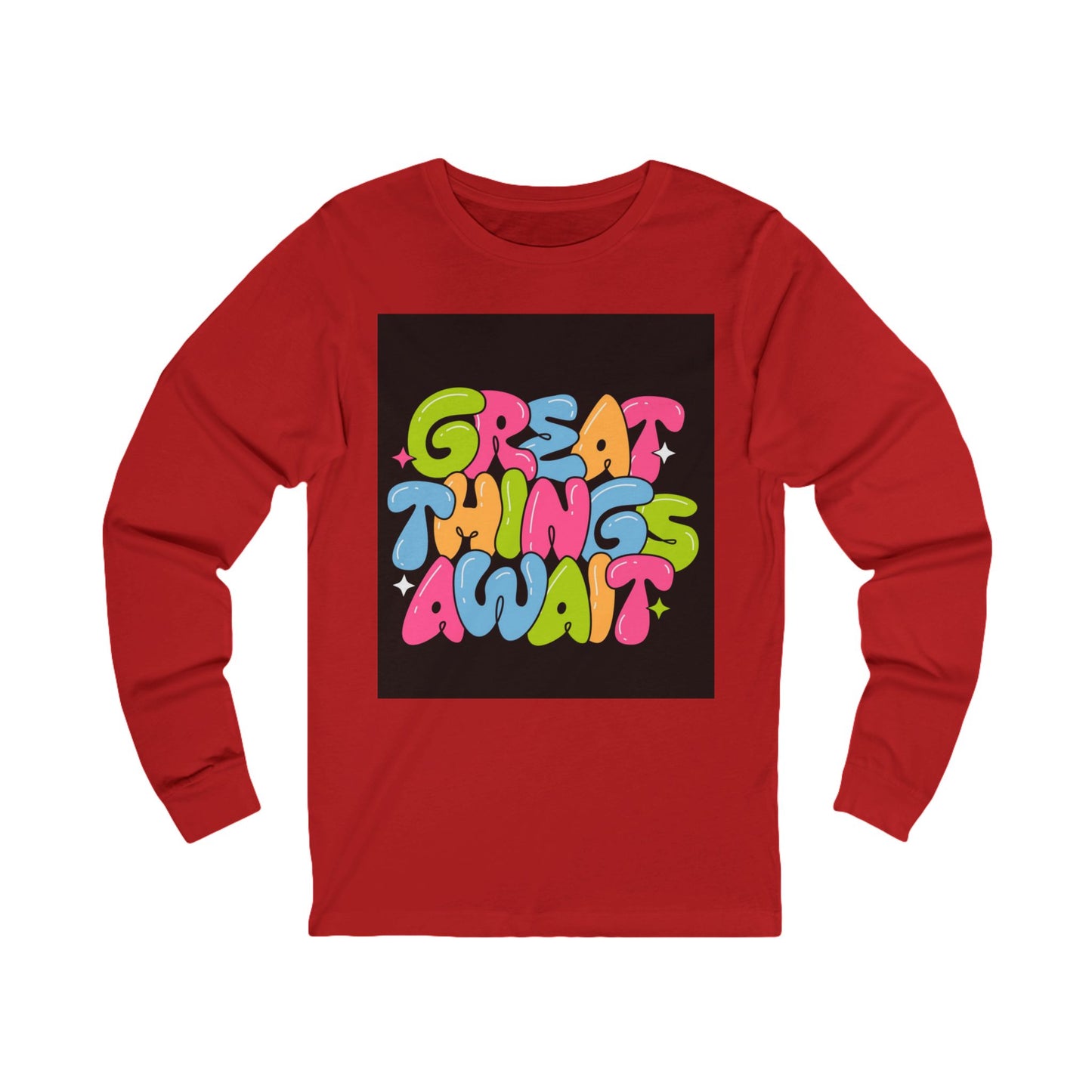 Colorful "Great Things Await" Unisex Long Sleeve Tee - Positive Vibes for Everyday Wear