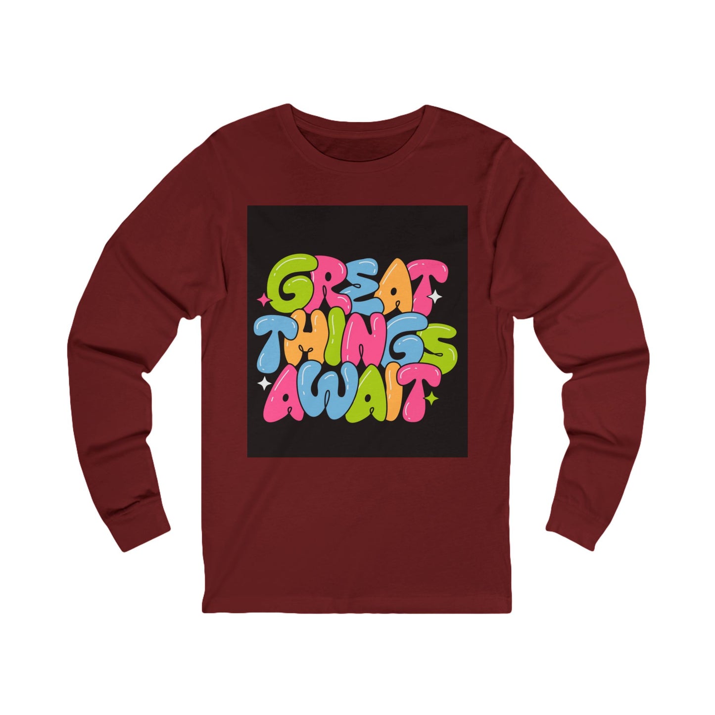 Colorful "Great Things Await" Unisex Long Sleeve Tee - Positive Vibes for Everyday Wear