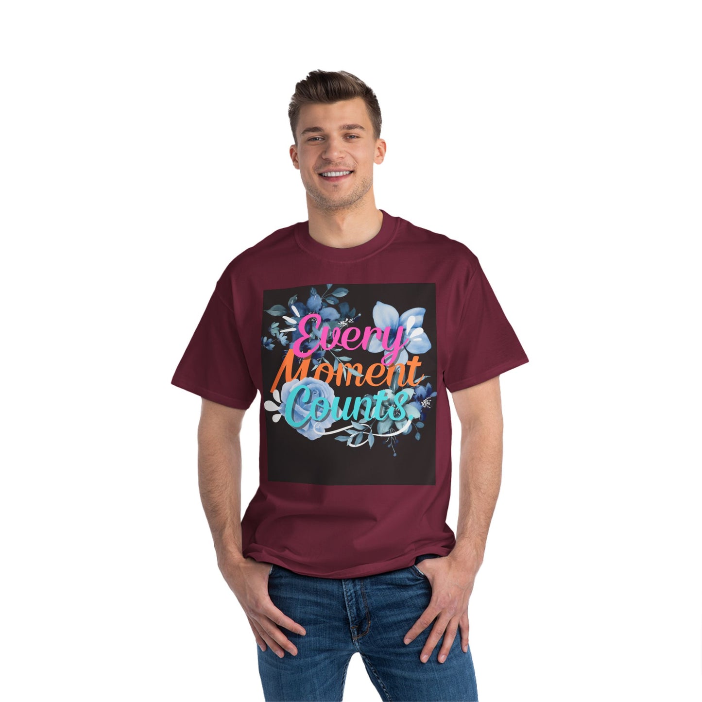 Every Moment Counts Floral T-Shirt - Inspirational Short-Sleeve Tee