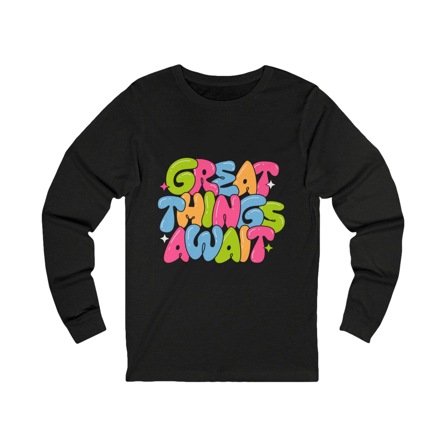Colorful "Great Things Await" Unisex Long Sleeve Tee - Positive Vibes for Everyday Wear